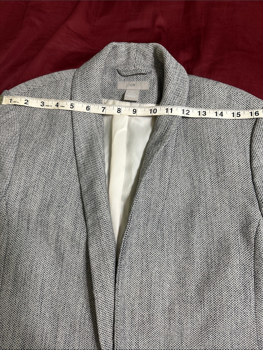 H&M Gray Textured Ruched Sleeve Blazer Size L Modern Open Front Jacket - Picture 11 of 11
